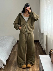 Ensemble de jogging pour femme, coupe ample, coton et polyester, sweat à capuche zippé, respirant, extensible, vêtements de sport, ensemble d'entraînement - Product Image 6