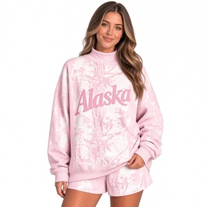 Ensemble tie-dye décontracté pour femme, sweat-shirt oversize à col montant, pull streetwear à manches longues, mini-short assorti - Product Image 3