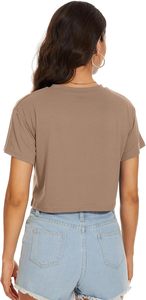 Camisetas de Verano para Mujer, Cuello Redondo, Corte Recortado, Manga Corta, Color Sólido, Algodón, Estilo Casual, Camisetas de Primavera - Product Image 6