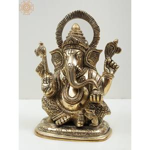 รูปปั้นพระพิฆเนศทองเหลืองขนาด6นิ้วทำด้วยมือรูปปั้นพระพิฆเนศขนาดเล็กทำด้วยมือในอินเดีย - Product Image 3