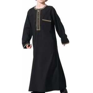Plain Black Color Embroidery Design Print Kids <b>Thobes</b> With Chest Pocket Organic Cotton made Wholesale Child Boys <b>Thobes</b> - Product Image 6