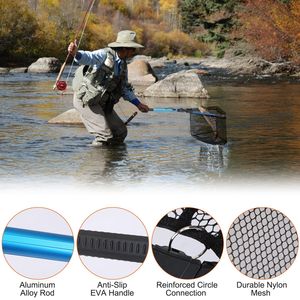 Épuisette de pêche pliable en nylon avec revêtement nano hexagonal durable de 5 mm, manche en alliage d'aluminium pliable avec poignée en EVA - Product Image 2