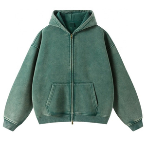 Sweat-shirt à capuche pour homme en coton 100% avec fermeture éclair, logo de marque imprimé sur mesure, effet délavé vintage, coupe décontractée ample, vente en gros - Product Image 4