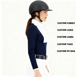 Camiseta ecuestre de manga larga ajustada para mujer, con cuello, blanca, para competición. - Product Image 2