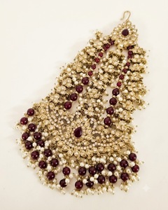 Coiffe de mariée ethnique Jhumar Pasa perlée de fausses perles, plaqué or antique, accessoires de cheveux latéraux pour femme, collections - Product Image 4