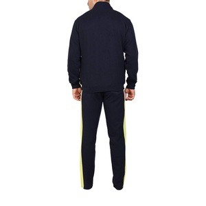 Conjunto Deportivo Azul Marino para Hombre con Franja Amarilla Neón, Chaqueta con Cierre Completo y Pantalones, Estilo Deportivo, Corte Regular, Transpirable, Poliéster, Ropa de Otoño - Product Image 4