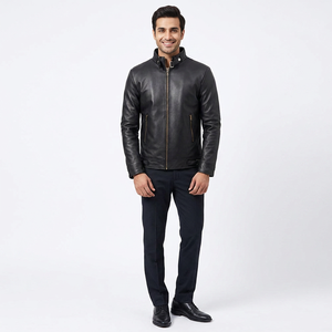 Custom Design Stand Collar <b>Winter</b> <b>Leather</b> <b>Jacket</b> Solid Color Men's Streetwear with Front Logo - Product Image 6