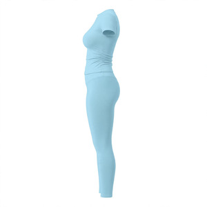 Conjunto de Yoga para Mujer, Personalizable, con Costuras Invisibles, Transpirable, Cintura Alta, Leggings Largos, Manga Corta, Cuello Redondo, Spandex - Product Image 4