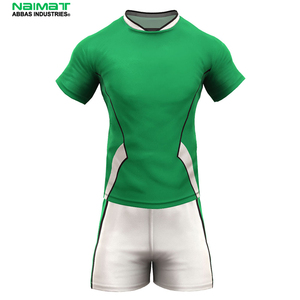 Ensemble de shorts haute performance pour hommes, tenue d'entraînement de rugby avancée, vert émeraude, panneau blanc, maillot respirant sublimé - Product Image 1