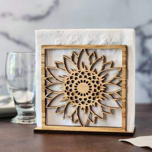 Porta Servilletas de Madera con Diseño de Girasol, Hecho a Mano, para Decoración Rústica de Estilo Campestre, Cortado con Láser, Dispensador de Servilletas para Mesa de Cocina, Excelente Regalo para Mamá - Product Image 5