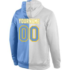 Custom Stitched White Light Blue Gold Split Sport <b>Pullover</b> Hoodie Personalized Team Name Number Sweatshirt for <b>Men</b> Women Apparel - Product Image 3