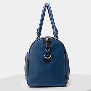Unisex Genuine <b>Leather</b> Duffle <b>Bag</b> Blue Solid Color Zipper Closure Casual Gym Fitness <b>Bag</b> 30-40L Capacity <b>Soft</b> Handle - Product Image 2