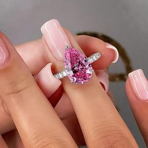 Bague personnalisée en or blanc 10K avec saphir rose taille poire 2 carats et diamant, cadeau de fiançailles ou de promesse pour partenaires - Product Image 4