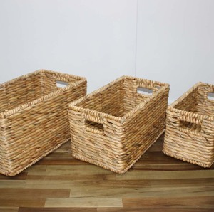 Hot Sale Natural Rattan <b>Storage</b> <b>Baskets</b> <b>Rectangle</b> With Handles Rustic Multi Purpose Neatening <b>Basket</b> Set For Home Organization - Product Image 2