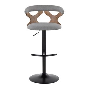 Sgabello da Bar Contemporaneo Gardenia Regolabile e Girevole in Legno Sbiancato, Metallo Nero e Tessuto Grigio Chiaro con Design Arrotondato - Product Image 5