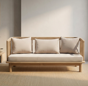 Canapé d'extérieur Lara 2 places, artisanal, moderne, durable, multifonctionnel, résistant à l'eau, avec structure en bois dur durable et accoudoirs à tiges - Product Image 2