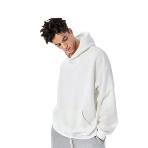 Adult Men's White Color Drop Shoulder Hoodies 100% Cotton Breathable Winter Wear Long Sleeves Pullover Baggy Hoodies - Product Image 2