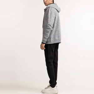 Sweat-shirt à capuche gris pour homme, coupe classique, en molleton français, coton et polyester, décontracté, pour l'automne, respirant - Product Image 4