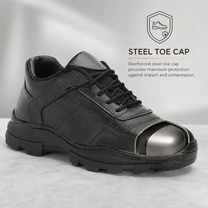 Men's Steel Toe Safety Shoes Leather Upper Rubber Outsole Lace-up <b>Waterproof</b> Breathable Mesh Lining Black <b>Work</b> Boots Factory Use - Product Image 5