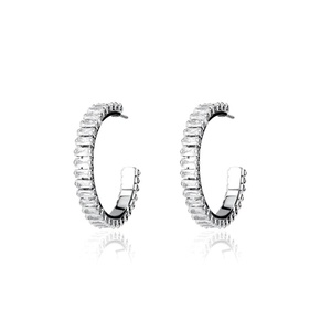 Geometric Crystal Hoop <b>Earrings</b> Stainless Steel C Shape Shiny Zircon <b>Halo</b> <b>Earrings</b> for Party Gift - Product Image 1