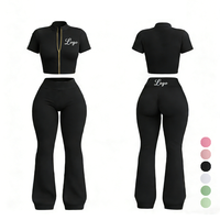 Ensemble de survêtement d'hiver pour femme grande taille, style hip-hop, avec logo personnalisé, veste zippée intégrale et pantalon évasé, 2 pièces en polaire