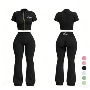 Customized Logo Plus Size <b>Women's</b> Winter Active Wear Tracksuit Set Full Zip <b>Jacket</b> Flared Pants 2-Piece Fleece Lining Breathable - Product Image 6