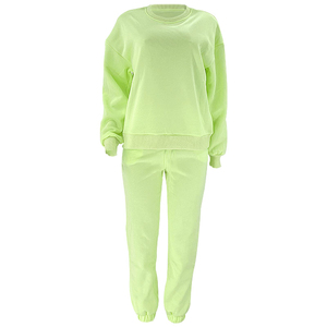 Conjunto de Sudadera y Pantalones Deportivos Extra Grandes para Mujer, Color Verde Lima, Hombros Caídos, Manga Larga, Color Sólido, Tejido de Mezcla de Algodón, Estilo Casual - Product Image 6