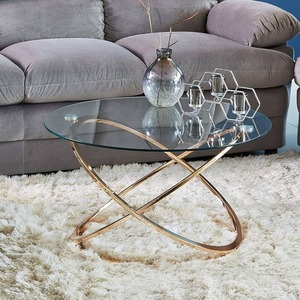 Mesa de Centro Redonda con Tapa de Vidrio Templado y Base de Metal - Dorado/Vidrio Transparente - Product Image 1