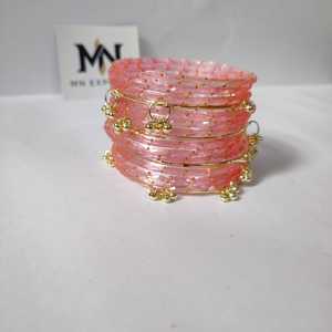 Pink Handmade Angel Kashmiri Jhumki <b>Bangles</b> Set Bridal Wedding Party Wear Premium Wholesale Price <b>Glass</b> Crafts - Product Image 1