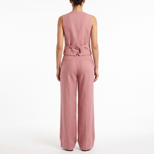 Ensemble coordonné 2 pièces pour femme, été, en lin/coton, débardeur sans manches à col en V et pantalon large ample longueur genou, avec logo personnalisé |   Privé - Product Image 4