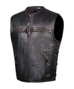 Gilet de motard en cuir de vache véritable pour homme, fin, 5 poches, noir, marron, pour l'hiver - Product Image 1
