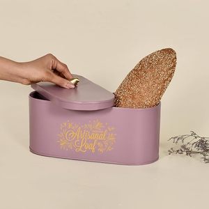 Vintage Metal Bread <b>Box</b> with Flip Top Lid Pink Artisanal Loaf Storage <b>Container</b> for Kitchen - Product Image 3