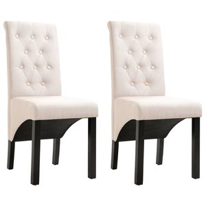 Juego de 2 Sillas de Comedor de Tela Crema y Madera de Caucho, Diseño Estándar - Product Image 1