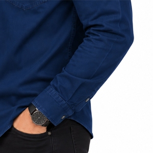 Camisa de mezclilla para hombre, camisa informal de manga larga con botones y bolsillos en el pecho, costuras impecables, comodidad diaria, cuello clásico, bolsillos en el pecho - Product Image 6