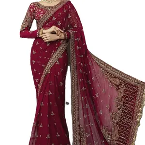 Sari designs for celebrations High-End Luxury Embroidered Sari Collection for party wear