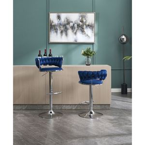 Set of 2 Swivel Height <b>Adjustable</b> <b>Bar</b> <b>Stools</b> with Chrome Footrest Base Velvet Top Simple <b>Bar</b> <b>Stool</b> Mechanical Lifting Mechanism - Product Image 5