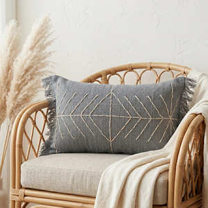 <b>Grey</b> Textured Cushion <b>Cover</b> Geometric Accent Pillow Embroidered Slub Cushion Scandinavian Organic Modern Decor 50 × 50 cm - Product Image 1