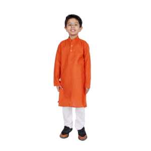 Ensemble Kurta en coton orange pour enfants, manches longues | Tenue Traditionnelle Ethnique Indienne et Pakistanaise pour Garçons : Vêtements de Fête et de Mariage, Tenue Décontractée - Product Image 3
