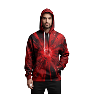 Sudadera con Capucha para Hombre, Color Rojo Carmesí, Sublimada, con Gráfico de Explosión de Energía, Estilo Urbano, Talla Grande - Product Image 3