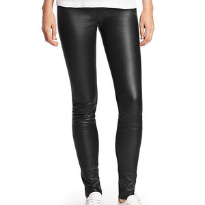 Pantalones de cuero PU ajustados para mujer, precio mayorista, cintura alta, cierre con cordón, color liso, para invierno - Product Image 5