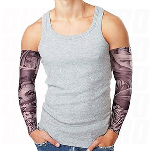 Men’s Cooling Arm Sleeves <b>Long</b> Fingerless Arm Cover Anti <b>Slip</b> UV Protection Sun Temporary Tattoo Sleeves Breathable Elastic - Product Image 2