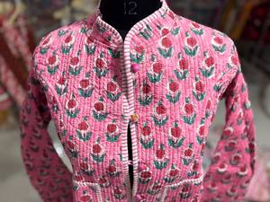 Floral <b>Quilted</b> Cotton <b>Jacket</b> With Mandarin Collar Full Sleeve Autumn Women's Outerwear GIFT FOR HER - Product Image 2