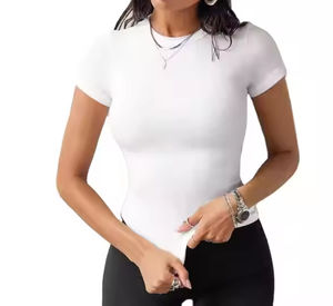 Camiseta ajustada lisa sin marca, diseño propio, para mujer, ropa de gimnasio, talla estadounidense, camisetas para mujer - Product Image 3