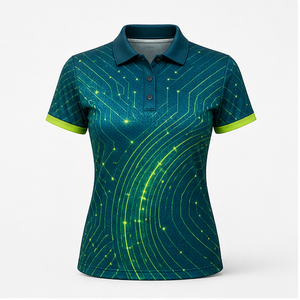 Polo de Manga Corta para Mujer con Logotipo Personalizado, Color Verde Lima, Diseño de Ondas, Secado Rápido, Sublimación, Ropa Deportiva de Golf - Product Image 1