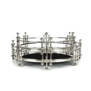 Round <b>Mirrored</b> Storage Tray With Polished Metal Frame Modern Design For <b>Tabletop</b> Use - Product Image 6