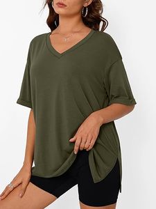 Camiseta Holgada con Cuello en V, Tela Elástica Transpirable, Túnica para Entrenamiento, Gimnasio, Uso Casual y en Casa - Product Image 3