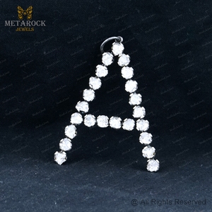 Pendentif initial A en argent 925 oxydé avec diamant Polki taille rose, bijoux fins en gros - Product Image 5