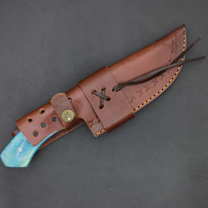 Cuchillo de caza de hoja fija de acero OEM personalizable al por mayor con mango de hueso grabado, punta caída y funda de cuero. Cuchillos grabados. - Product Image 3