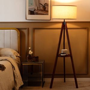 Lampada da Terra Moderna in Legno con Paralume a Cupola in Metallo per Soggiorno, Base E26 - Product Image 3