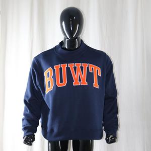 Sudadera de cuello alto BUWT azul marino con apliques bordados 100% naranja, cuello ancho, info.clushsports - Product Image 2